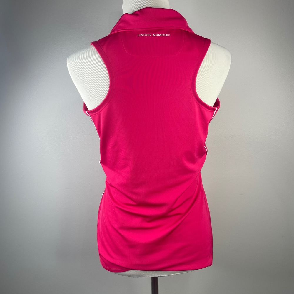 Under Armour Womens Pink Sleeveless Golf Polo Shirt Medium HeatGear Athletic Top - Picture 2 of 8
